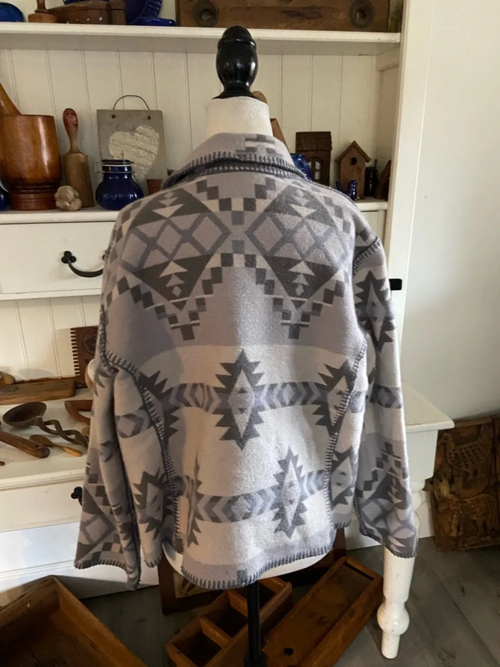 Womens Gray Geometric Button-Up Jacket - Picture 2 of 4